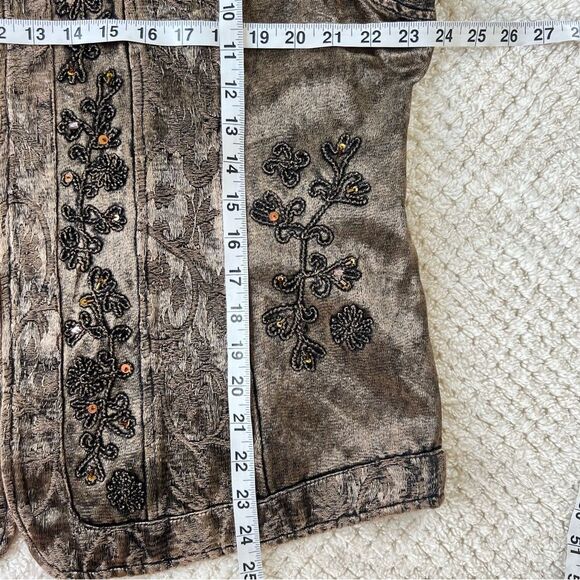 Coldwater Creek Burnout Art to Wear Mocha Embroidered Denim Jacket Size XL - Picture 12 of 15